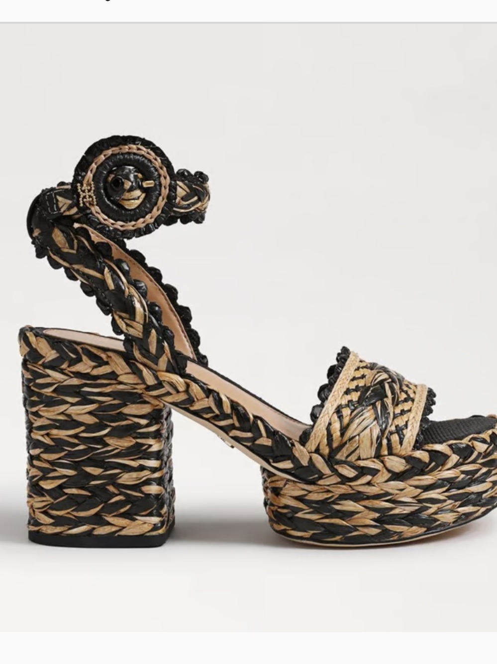 New Same Edelman Iliana Platform Sandal size 8 Black/ Natural Raffia - Picture 2 of 12
